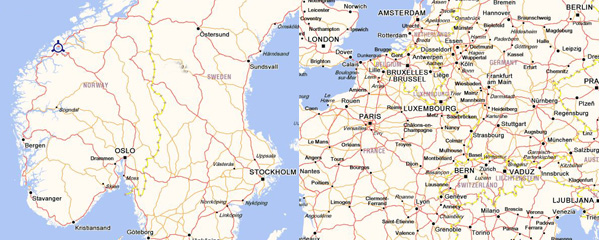 Road density i Norway versus Europe